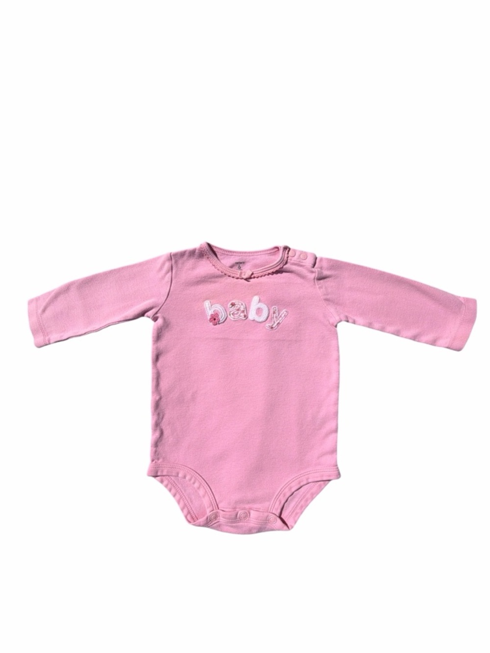 Carter's Pink Long-Sleeve Baby Bodysuit with 'baby' Embroidery